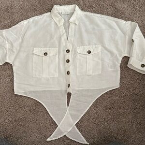 White Button Down Shirt with Brown Buttons